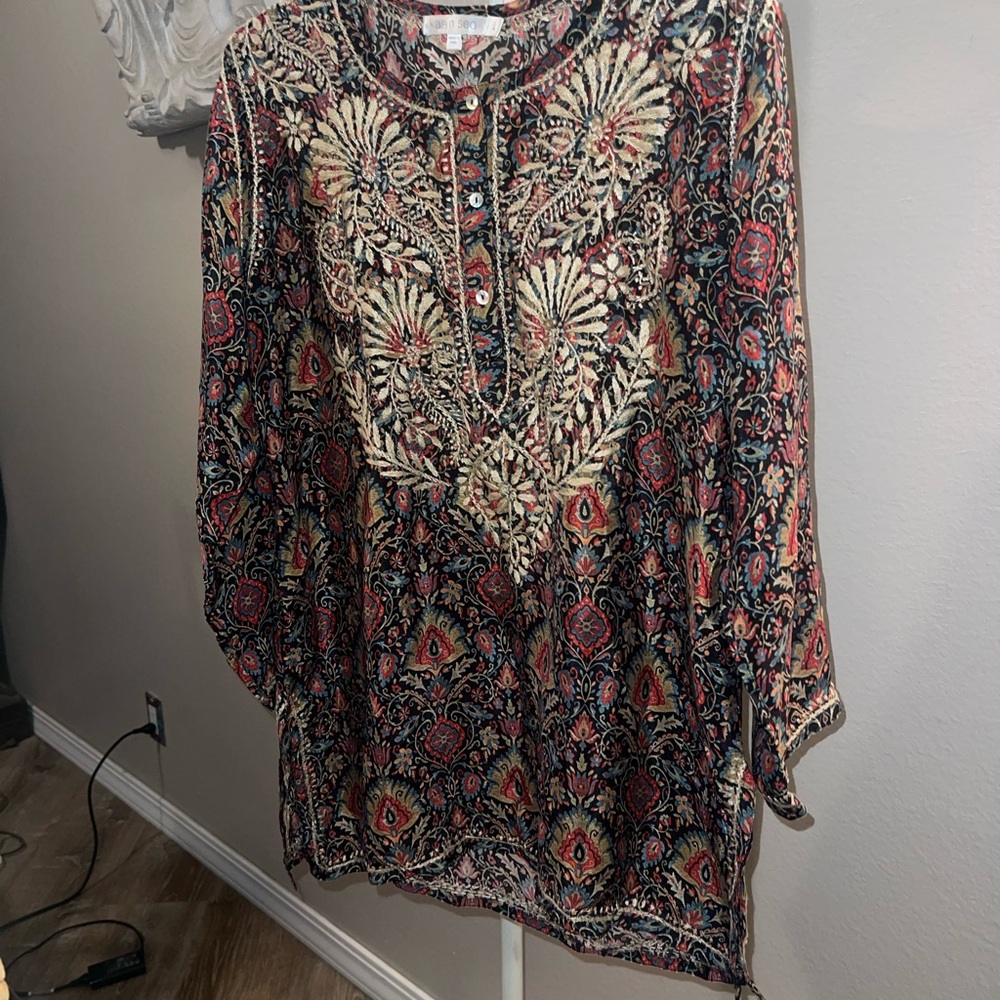 Karyn Seo Floral Embroidered Boho Top - Multicolor